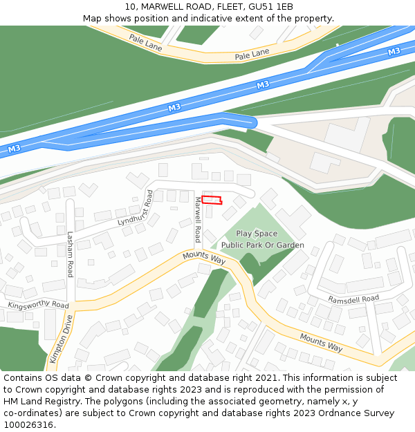 10, MARWELL ROAD, FLEET, GU51 1EB: Location map and indicative extent of plot