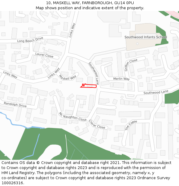 10, MASKELL WAY, FARNBOROUGH, GU14 0PU: Location map and indicative extent of plot