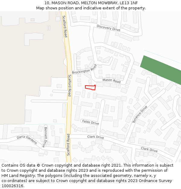 10, MASON ROAD, MELTON MOWBRAY, LE13 1NF: Location map and indicative extent of plot
