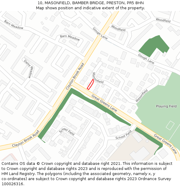 10, MASONFIELD, BAMBER BRIDGE, PRESTON, PR5 8HN: Location map and indicative extent of plot