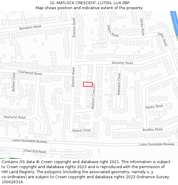 10, MATLOCK CRESCENT, LUTON, LU4 0BP: Location map and indicative extent of plot