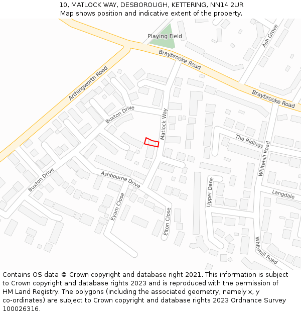 10, MATLOCK WAY, DESBOROUGH, KETTERING, NN14 2UR: Location map and indicative extent of plot