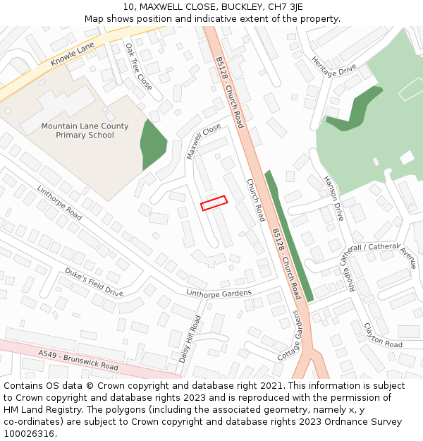 10, MAXWELL CLOSE, BUCKLEY, CH7 3JE: Location map and indicative extent of plot