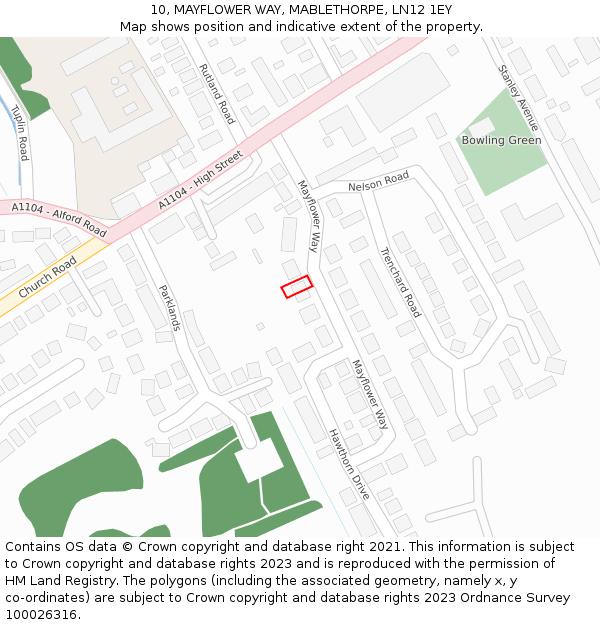 10, MAYFLOWER WAY, MABLETHORPE, LN12 1EY: Location map and indicative extent of plot