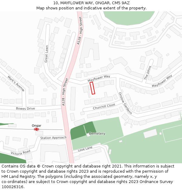 10, MAYFLOWER WAY, ONGAR, CM5 9AZ: Location map and indicative extent of plot