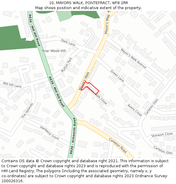 10, MAYORS WALK, PONTEFRACT, WF8 2RR: Location map and indicative extent of plot