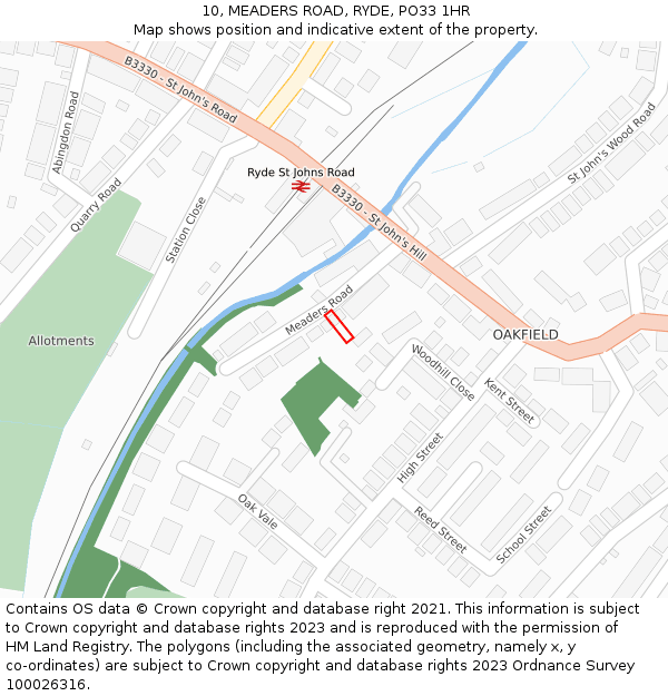 10, MEADERS ROAD, RYDE, PO33 1HR: Location map and indicative extent of plot