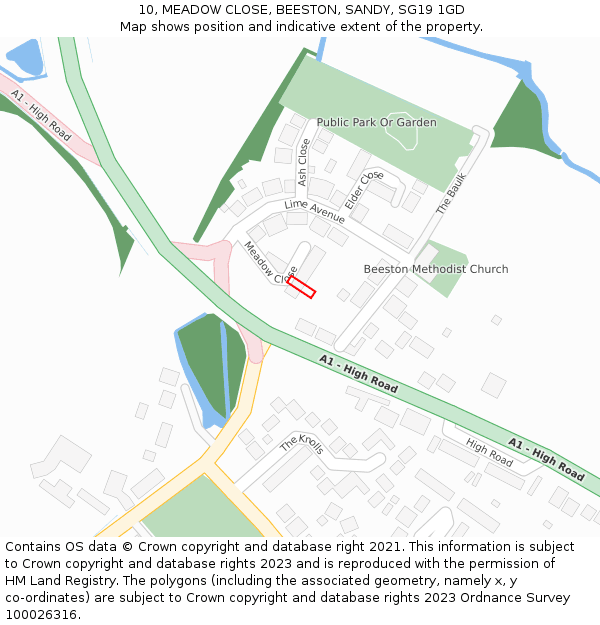 10, MEADOW CLOSE, BEESTON, SANDY, SG19 1GD: Location map and indicative extent of plot