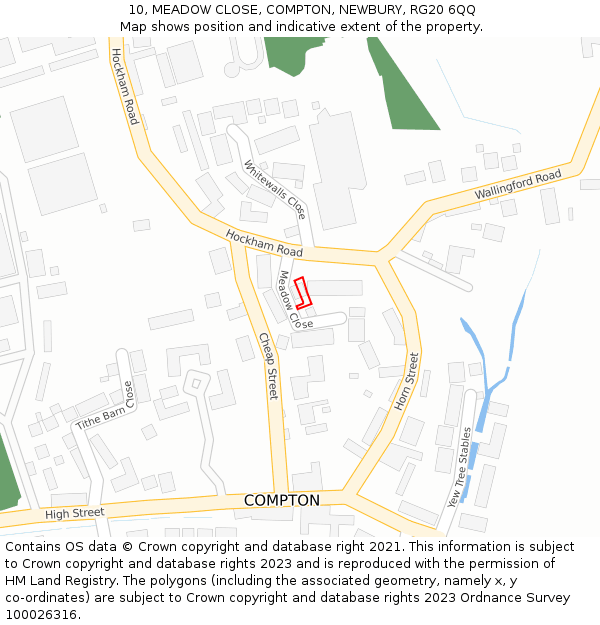 10, MEADOW CLOSE, COMPTON, NEWBURY, RG20 6QQ: Location map and indicative extent of plot