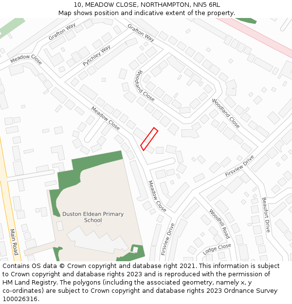 10, MEADOW CLOSE, NORTHAMPTON, NN5 6RL: Location map and indicative extent of plot