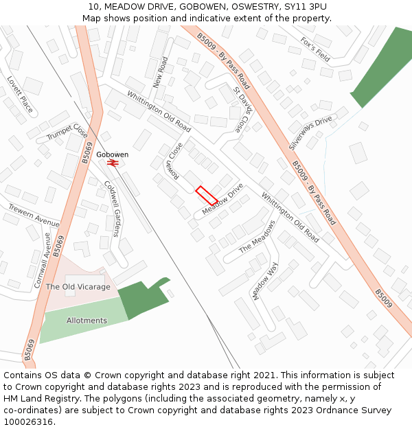 10, MEADOW DRIVE, GOBOWEN, OSWESTRY, SY11 3PU: Location map and indicative extent of plot