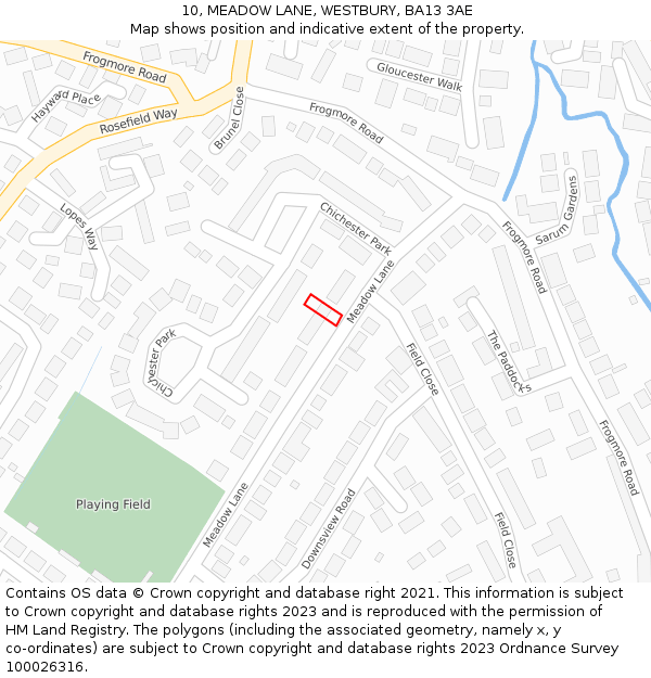 10, MEADOW LANE, WESTBURY, BA13 3AE: Location map and indicative extent of plot