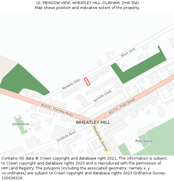 10, MEADOW VIEW, WHEATLEY HILL, DURHAM, DH6 3ND: Location map and indicative extent of plot