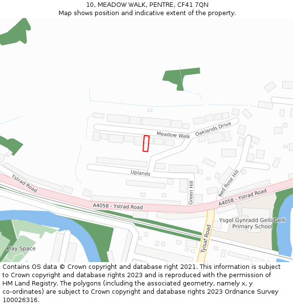 10, MEADOW WALK, PENTRE, CF41 7QN: Location map and indicative extent of plot