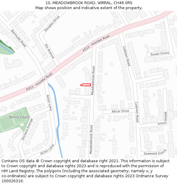 10, MEADOWBROOK ROAD, WIRRAL, CH46 0RS: Location map and indicative extent of plot