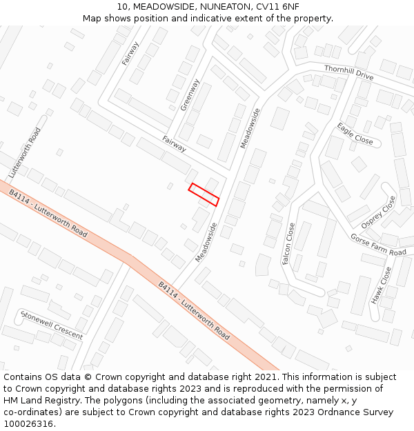10, MEADOWSIDE, NUNEATON, CV11 6NF: Location map and indicative extent of plot