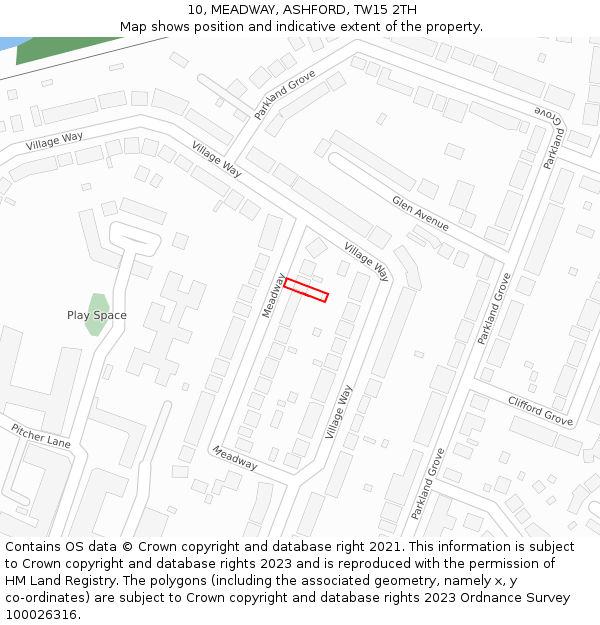 10, MEADWAY, ASHFORD, TW15 2TH: Location map and indicative extent of plot