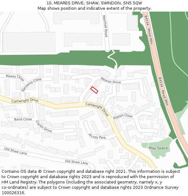 10, MEARES DRIVE, SHAW, SWINDON, SN5 5QW: Location map and indicative extent of plot