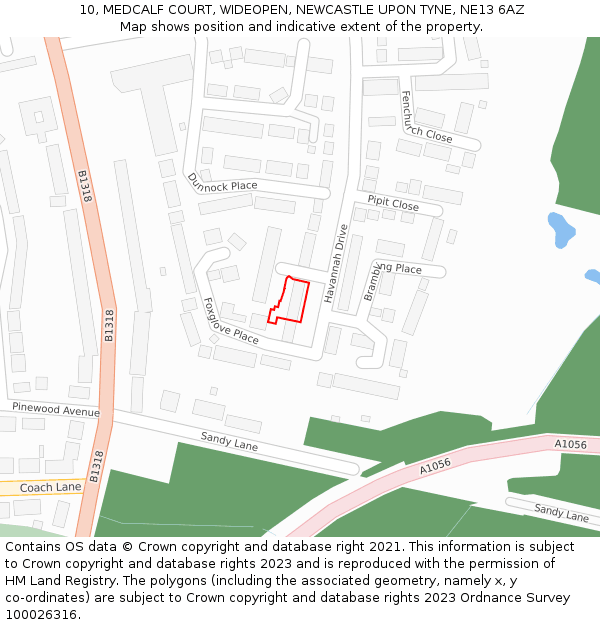 10, MEDCALF COURT, WIDEOPEN, NEWCASTLE UPON TYNE, NE13 6AZ: Location map and indicative extent of plot