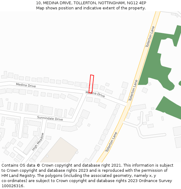 10, MEDINA DRIVE, TOLLERTON, NOTTINGHAM, NG12 4EP: Location map and indicative extent of plot