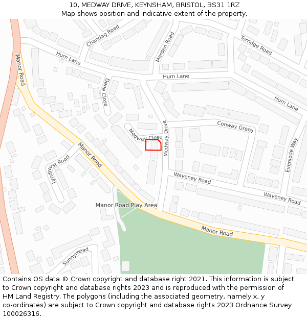 10, MEDWAY DRIVE, KEYNSHAM, BRISTOL, BS31 1RZ: Location map and indicative extent of plot