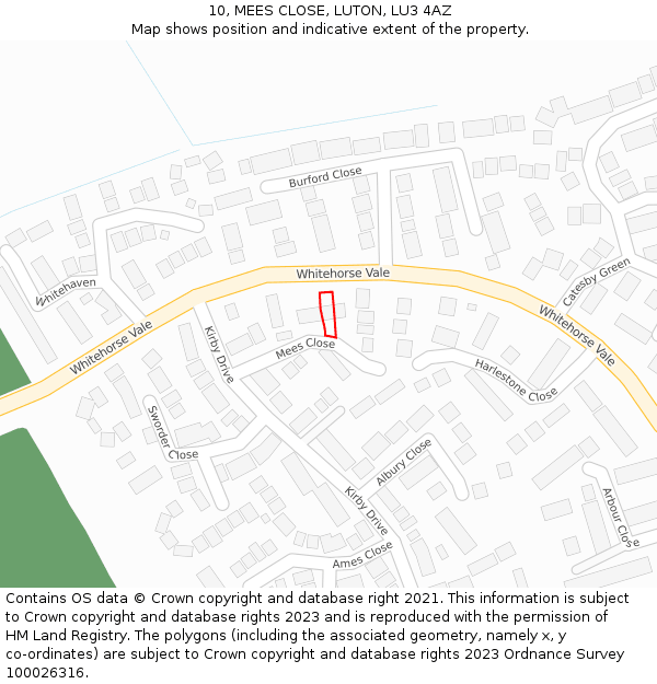 10, MEES CLOSE, LUTON, LU3 4AZ: Location map and indicative extent of plot