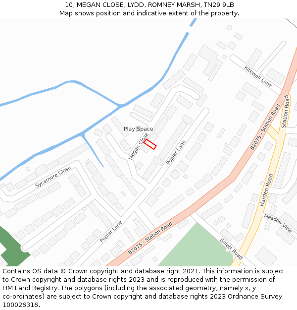 10, MEGAN CLOSE, LYDD, ROMNEY MARSH, TN29 9LB: Location map and indicative extent of plot