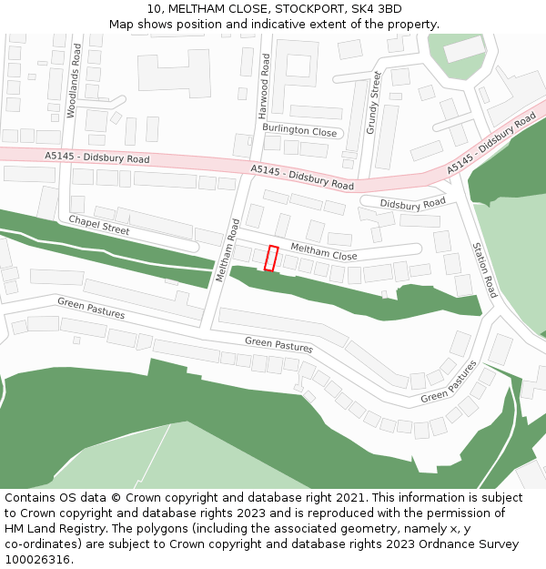 10, MELTHAM CLOSE, STOCKPORT, SK4 3BD: Location map and indicative extent of plot
