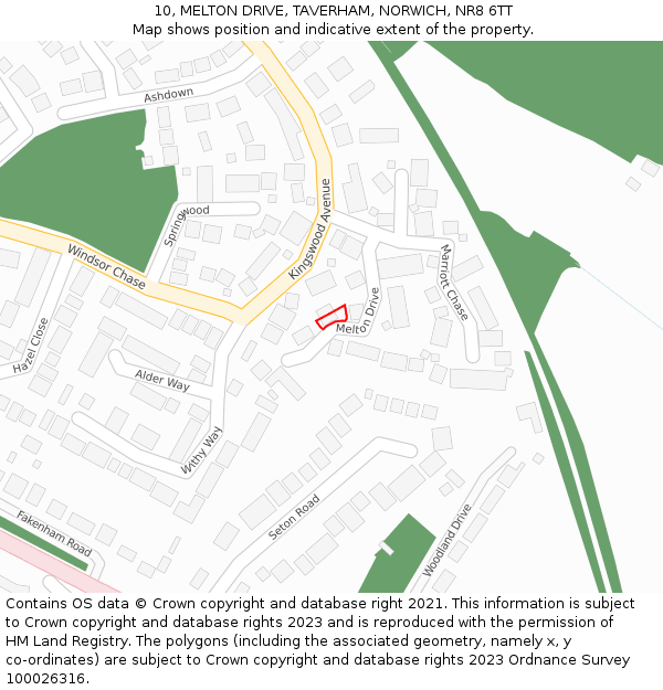 10, MELTON DRIVE, TAVERHAM, NORWICH, NR8 6TT: Location map and indicative extent of plot