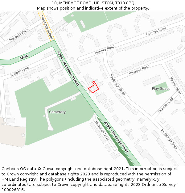 10, MENEAGE ROAD, HELSTON, TR13 8BQ: Location map and indicative extent of plot