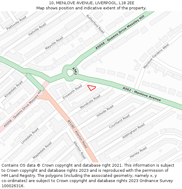 10, MENLOVE AVENUE, LIVERPOOL, L18 2EE: Location map and indicative extent of plot