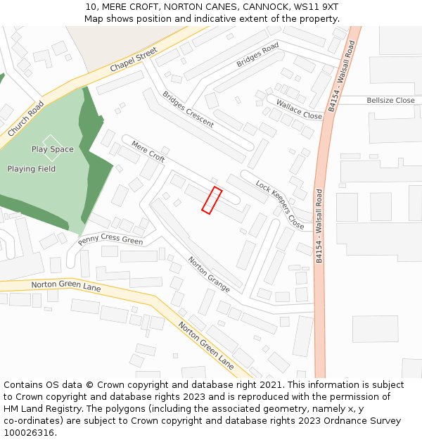 10, MERE CROFT, NORTON CANES, CANNOCK, WS11 9XT: Location map and indicative extent of plot