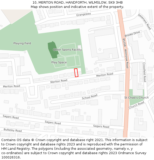 10, MERITON ROAD, HANDFORTH, WILMSLOW, SK9 3HB: Location map and indicative extent of plot