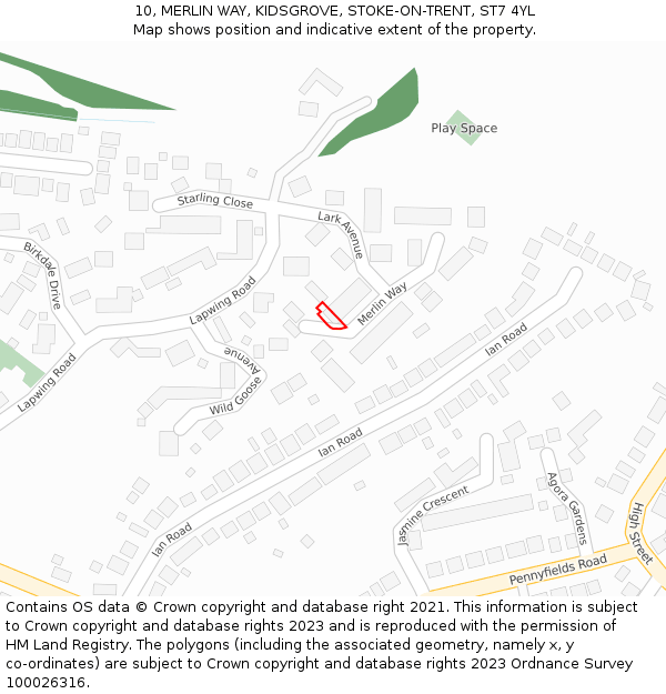 10, MERLIN WAY, KIDSGROVE, STOKE-ON-TRENT, ST7 4YL: Location map and indicative extent of plot