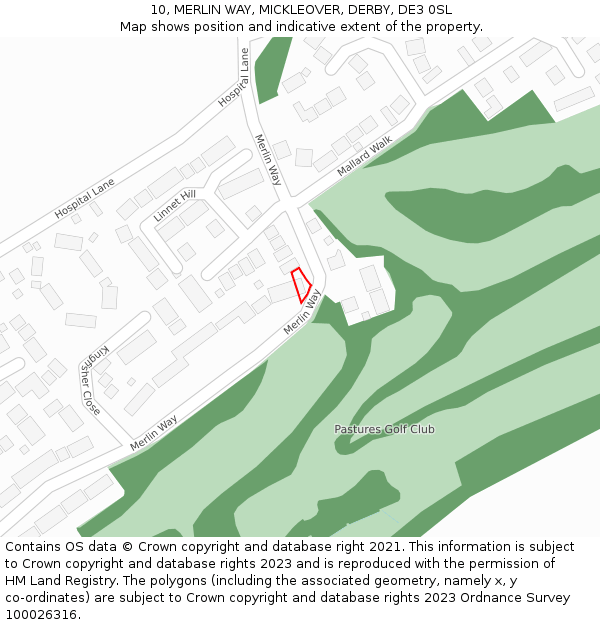 10, MERLIN WAY, MICKLEOVER, DERBY, DE3 0SL: Location map and indicative extent of plot