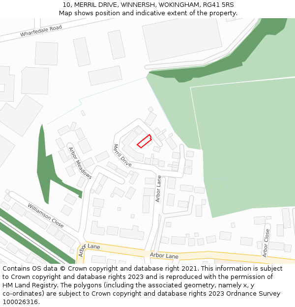 10, MERRIL DRIVE, WINNERSH, WOKINGHAM, RG41 5RS: Location map and indicative extent of plot