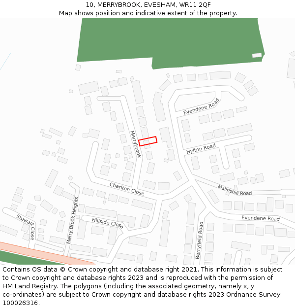 10, MERRYBROOK, EVESHAM, WR11 2QF: Location map and indicative extent of plot