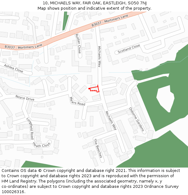 10, MICHAELS WAY, FAIR OAK, EASTLEIGH, SO50 7NJ: Location map and indicative extent of plot