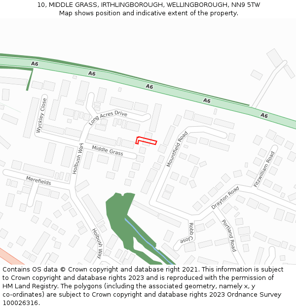 10, MIDDLE GRASS, IRTHLINGBOROUGH, WELLINGBOROUGH, NN9 5TW: Location map and indicative extent of plot