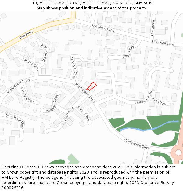 10, MIDDLELEAZE DRIVE, MIDDLELEAZE, SWINDON, SN5 5GN: Location map and indicative extent of plot