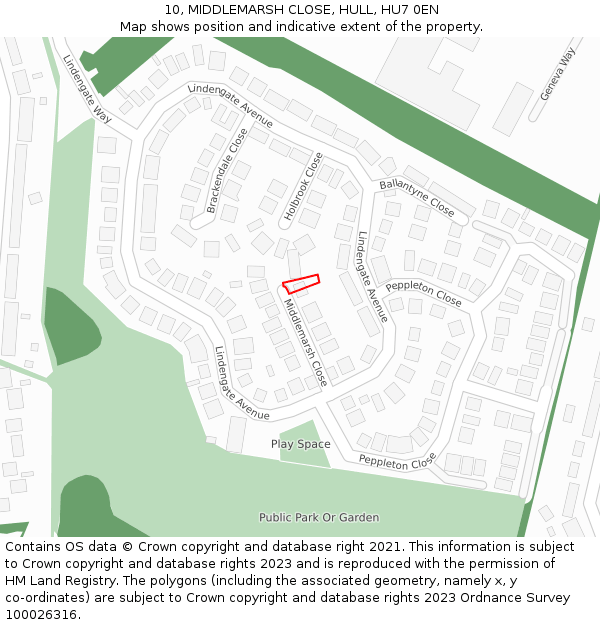 10, MIDDLEMARSH CLOSE, HULL, HU7 0EN: Location map and indicative extent of plot