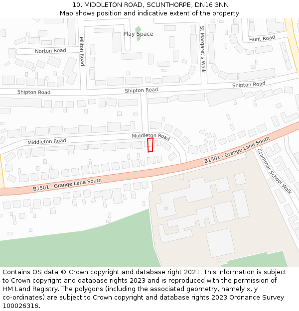 10, MIDDLETON ROAD, SCUNTHORPE, DN16 3NN: Location map and indicative extent of plot