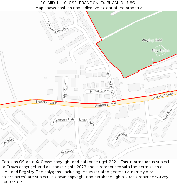 10, MIDHILL CLOSE, BRANDON, DURHAM, DH7 8SL: Location map and indicative extent of plot