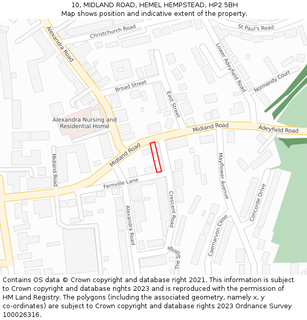 10, MIDLAND ROAD, HEMEL HEMPSTEAD, HP2 5BH: Location map and indicative extent of plot