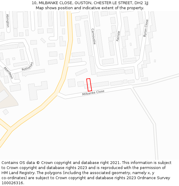 10, MILBANKE CLOSE, OUSTON, CHESTER LE STREET, DH2 1JJ: Location map and indicative extent of plot