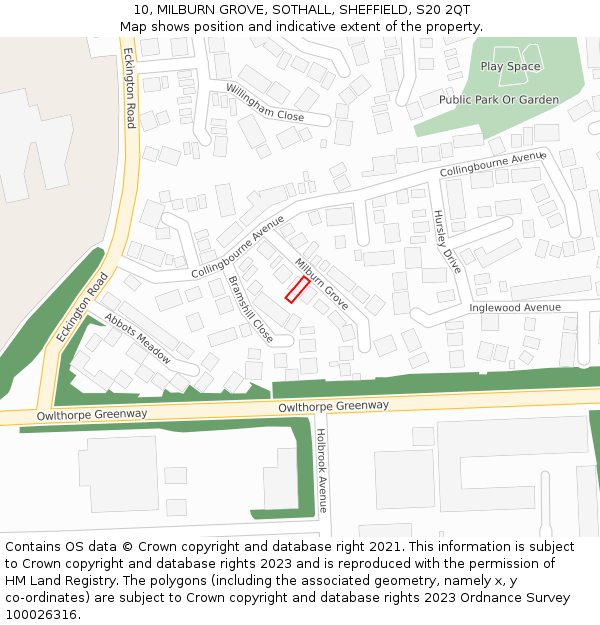 10, MILBURN GROVE, SOTHALL, SHEFFIELD, S20 2QT: Location map and indicative extent of plot