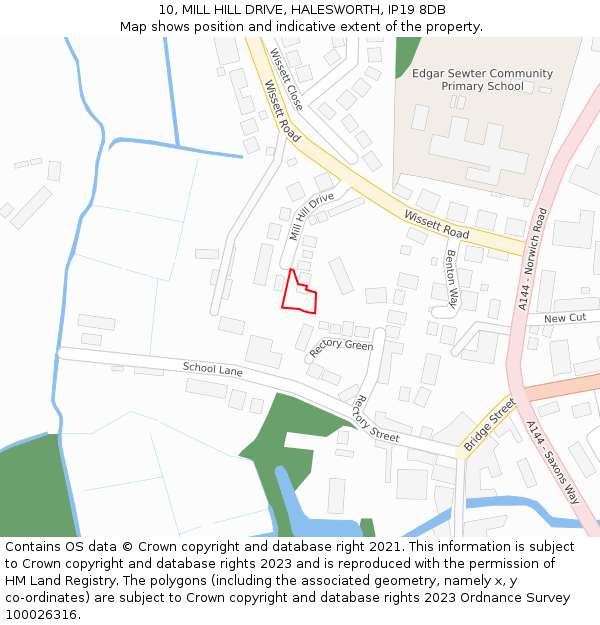 10, MILL HILL DRIVE, HALESWORTH, IP19 8DB: Location map and indicative extent of plot