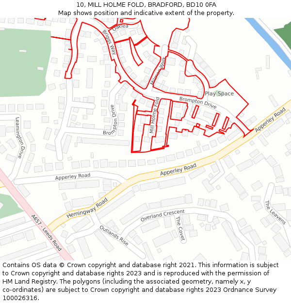 10, MILL HOLME FOLD, BRADFORD, BD10 0FA: Location map and indicative extent of plot