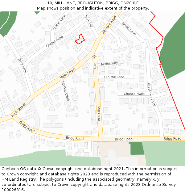 10, MILL LANE, BROUGHTON, BRIGG, DN20 0JE: Location map and indicative extent of plot