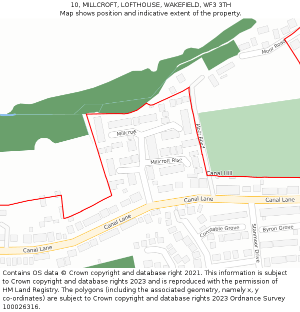 10, MILLCROFT, LOFTHOUSE, WAKEFIELD, WF3 3TH: Location map and indicative extent of plot